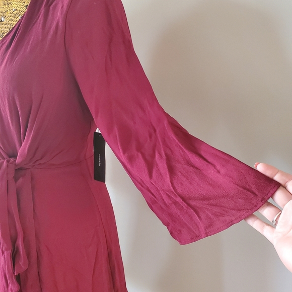 Lulus's Faux Wrap Mini Dress in Wine - Picture 4 of 7